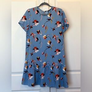 Halogen Women’s Blue Floral Short Sleeve Ruffle Hem Dress Size S